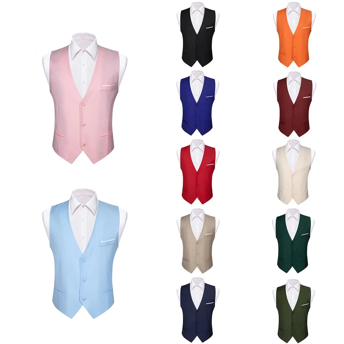 S-5xl 20 Colors Vest for Men Silk Solid Pink Blue Black Red Purple White Khaki Slim Fit Waistcoat Sleeveless Jacket Barry 240125