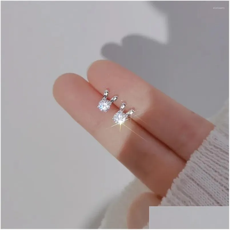 Orecchini a bottone carino placcato argento mini adorabile coniglio zircone cz strass perla per le donne regalo di compleanno gioielli di moda consegna di goccia Dhplo