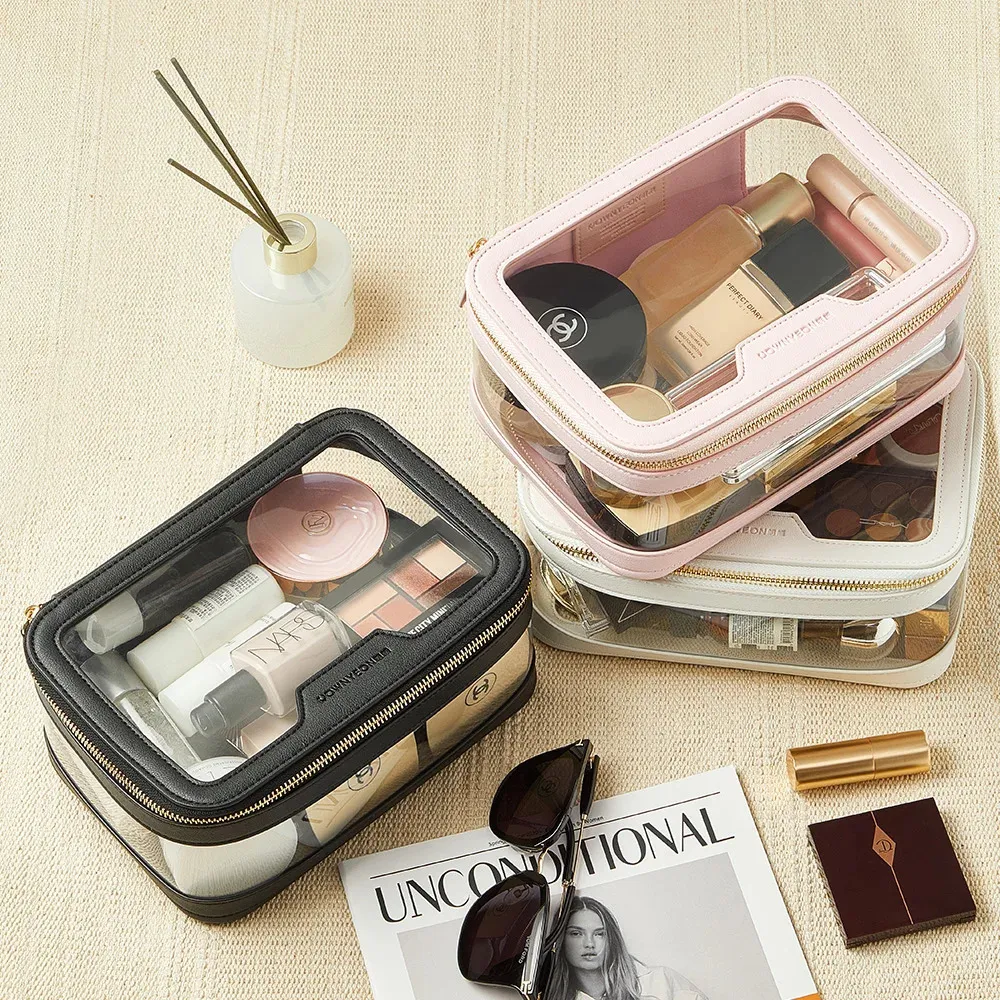 Rownyeon Clear Makeup Case Toatetry Bag Travel Makeup Train Case Portable Cosmetic Organizer Transparent BACK Black 240129