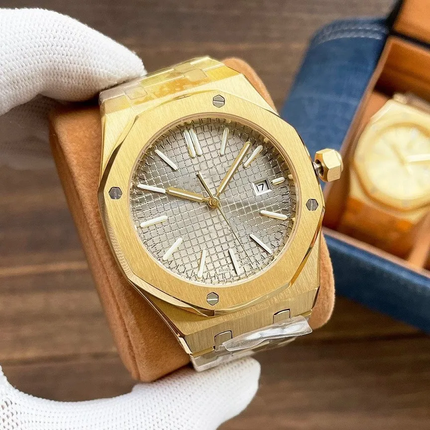 Męskie zegarki projektanta automatyczne mechaniczne 15400 Złoty zegarek Bransoletka ze stali nierdzewnej podwójna konstrukcja data wyświetlacza sportowe zegarki