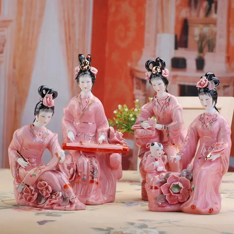 Chińskie Jingdezhen Classic Ladies Ceramiczne ozdoby domowe Pokój Dom Porcelarne figurki rzemieślnicze Storek Dekoracja rzeźby 240123