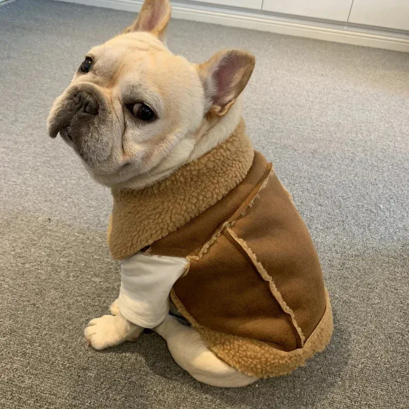 French Bulldog Clothes Winter Frenchie Dog Coat Jacket Mops Clothing Schnauzer outfit Suede Cashmere Pet Vest Costume Apparel 240129