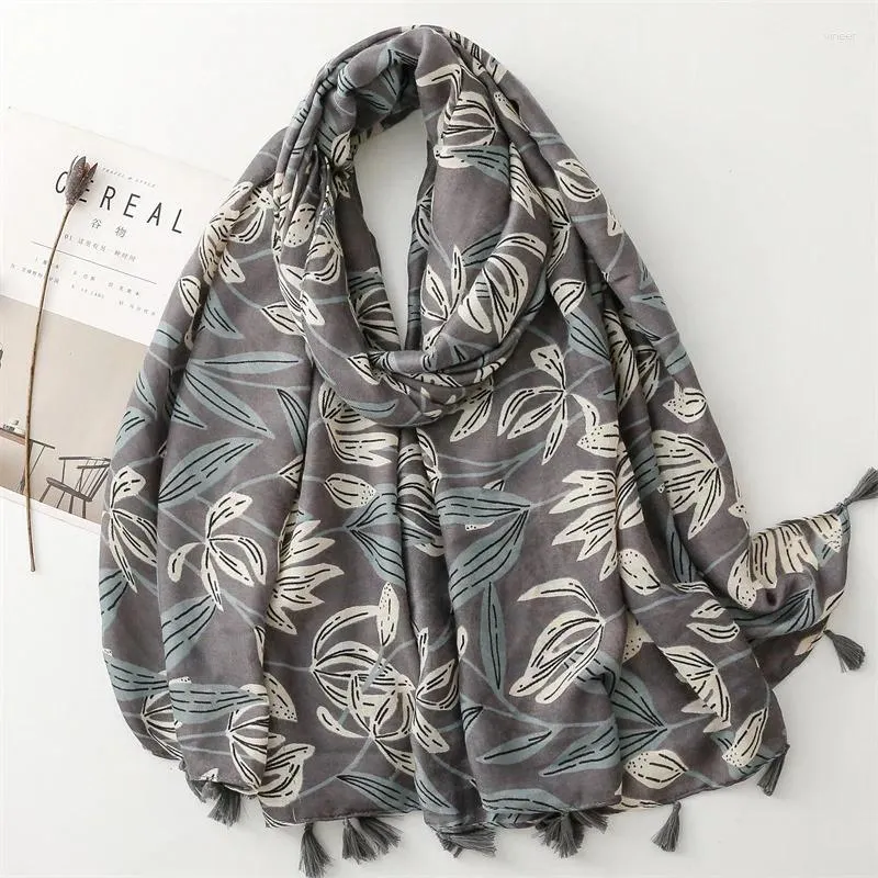 Scarves Fashion Cool Goddess Luxurious Cotton And Linen Feel Scarf Comfortable Soft Printed Design Shawl With Tassel For Women