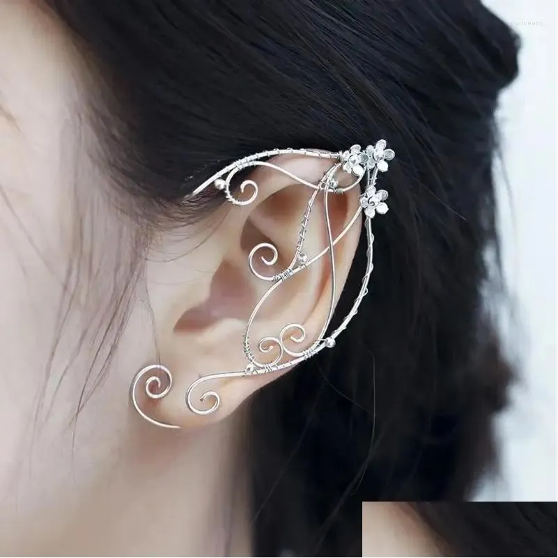 Clip-On skruv ryggstöd örhängen Elf Ear Cuffs Wing Tassel Filigree Een Wrap Fairy Cosplay Wedding Fantasy Costume Drop Delivery J DHPMH