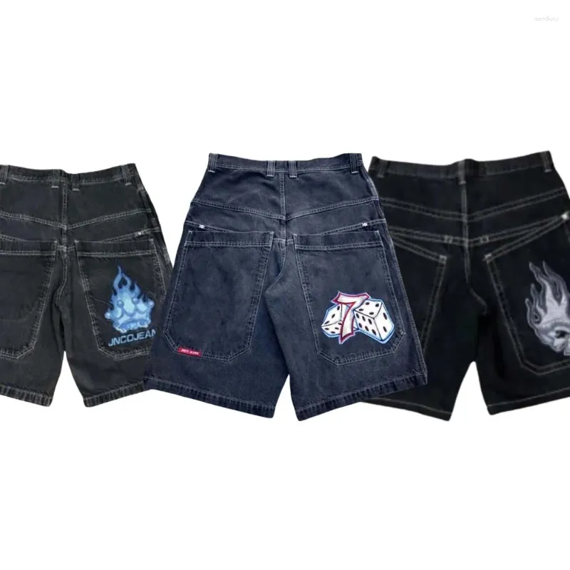 Mäns jeans 2024 Sommar Y2K Hip Hop Pocket Baggy Denim Gym Shorts Mens Gothic Men Basketball Harajuku Retro Street Wear