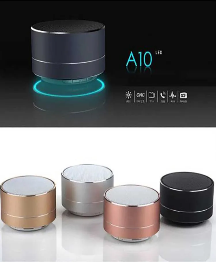 مكبرات صوت Mini Portable A10 Bluetooth Speaker Wireless Handsfree مع فتحة بطاقة FM TF LED O لاعب الكمبيوتر اللوحي mp3 في Box7783787