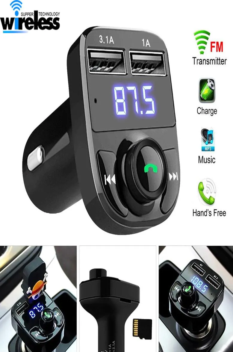 FM -sändare aux modulator Bluetooth Handsfree Car Kit Car O Mp3 Spelare med 3.1A Snabbladdning Dual USB Car Charger2954528