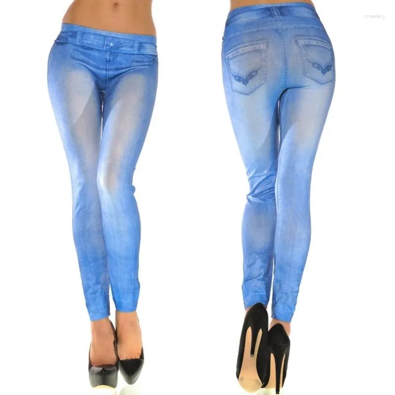 Jeans femininos mulheres vintage lavagem cor impressão leggings baixo aumento elástico yoga lápis pant n7yf