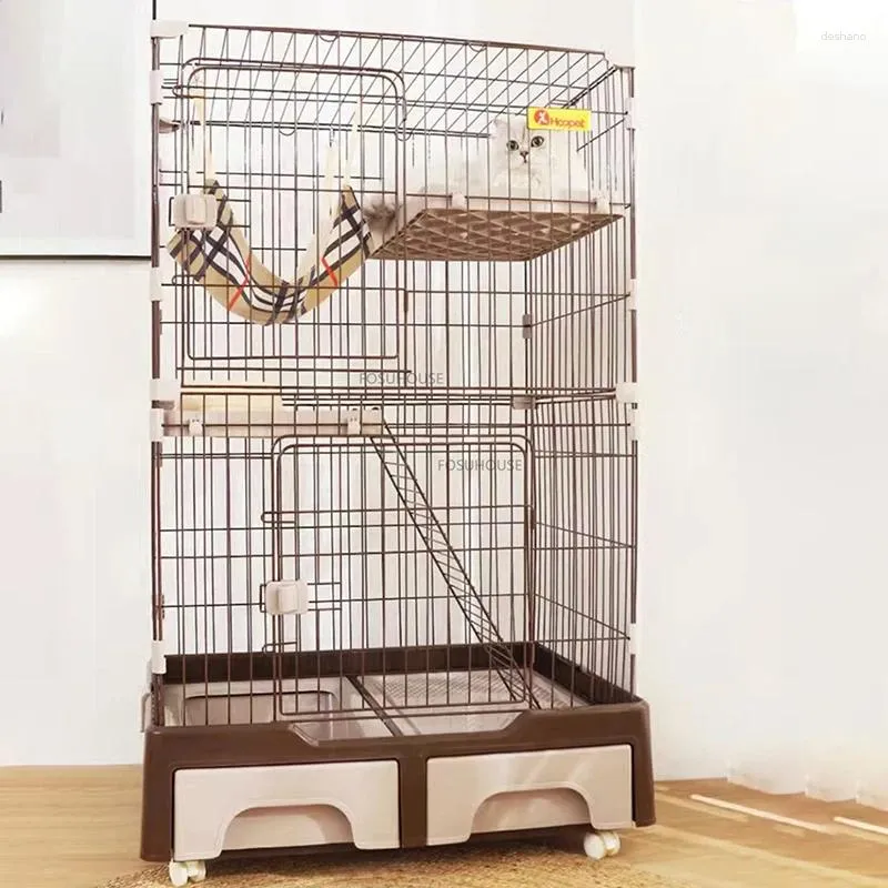 Cat Carriers Modern Iron Mesh Cage Indoor House Super Large Space Three-story Supplie Breathable Fence Toilet Integrated