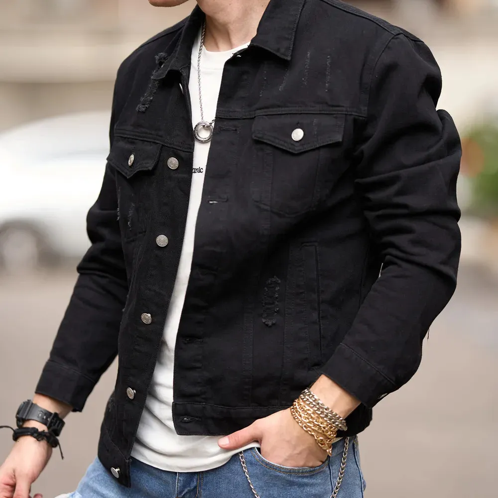 2023 Men Streetwear Fashion Slim Denim Jacket Quality عالية الجودة من الذكور البسيطة الصلبة معطف السترة العرضية 240122