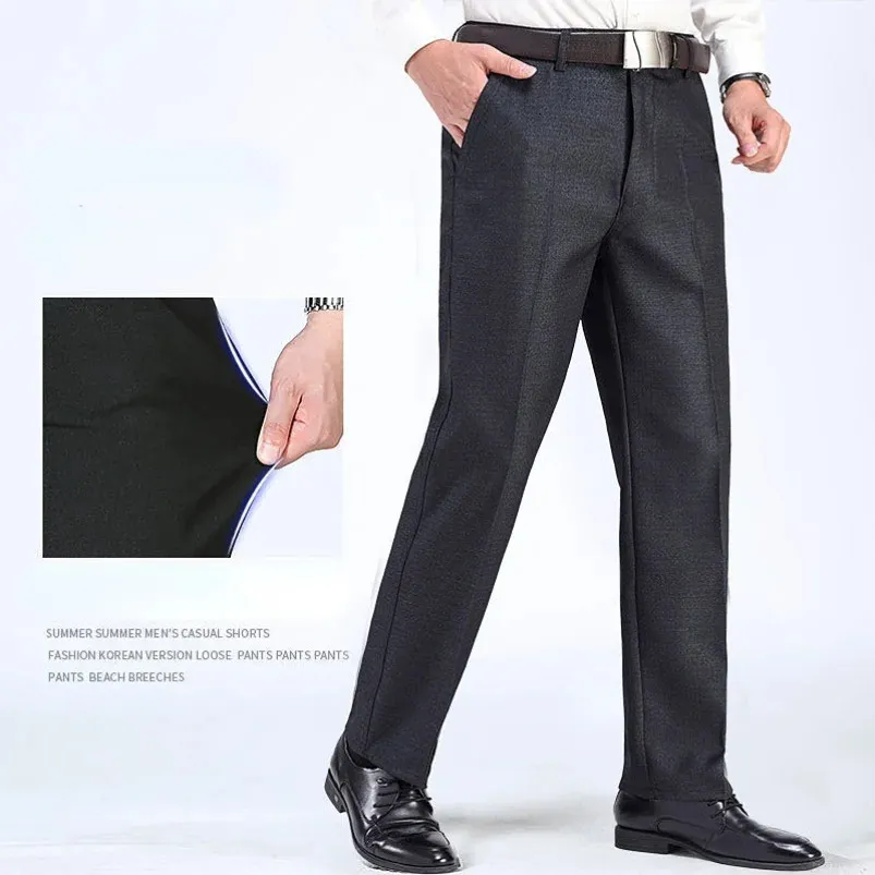 Pantaloni da uomo a vita alta Pantaloni da uomo estivi di qualità Pantaloni da lavoro dritti da autunno Pantaloni classici di grandi dimensioni formali YYQWSJ 240201