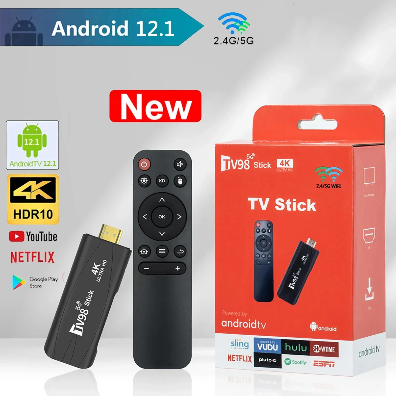 Smart TV Stick TV98 4K Android 121 Box 24G5G WiFi H265 HEVC décodeur Portable avec télécommande 240130