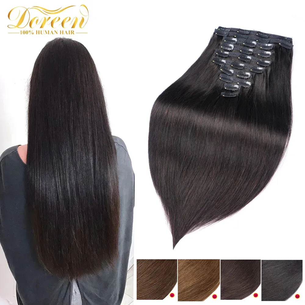 Doreen 160G 200G 240GボリュームシリーズBrazilian Machine Remy Straight Clip in Human Hair S Full Head 10pcs 16〜24インチ240130