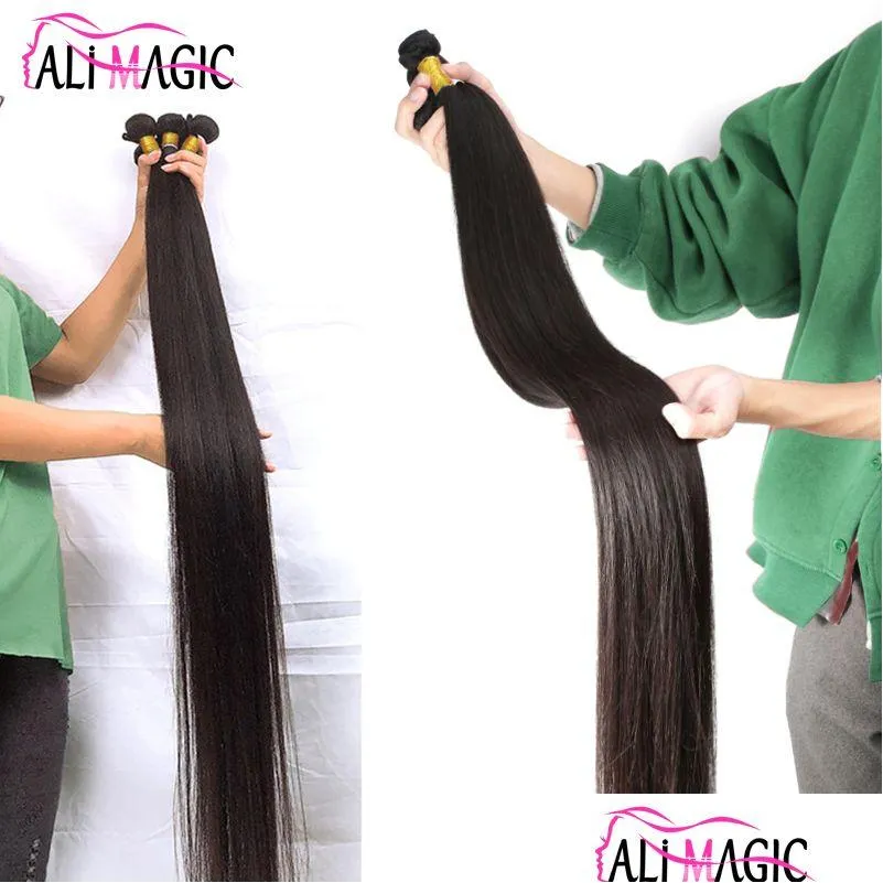 Human Hair Weavves Tkacz wyrównany 30 32 34 36 38 40 cali Wiązki 100% Remy Virgin Natural Black 100G/Pakiet Factory Cena Drop DH2DC