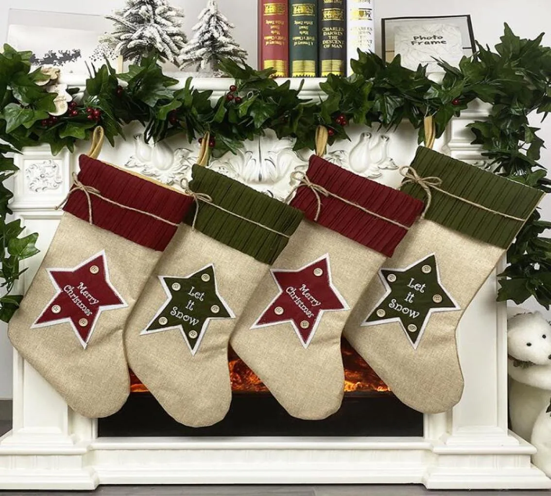 Exquis arbre de Noël ornement bas fête chaussettes suspendues nouvel an décoration de la maison lin bonneterie chaussettes de noël enfant cadeau sac2396575