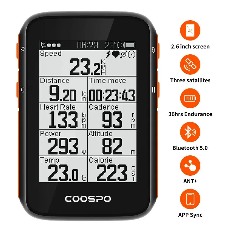 COOSPO BC200 Trådlös cykeldator GPS -cykelhastighetsmätare Cykelmätare 2.6in Bluetooth5.0 Ant App Sync Slope Altitude 240202