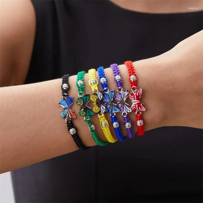 Charm Bracelets Butterfly Bracelet For Women Kids Korean Colorful Braided String Rope Friendship Adjustable Wedding Party Handmade Jewelry