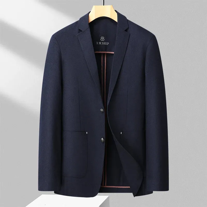 Giacca da uomo casual elastica senza cuciture di alta qualità, elegante, interamente in lana, primaverile e autunnale, Blazer 240201