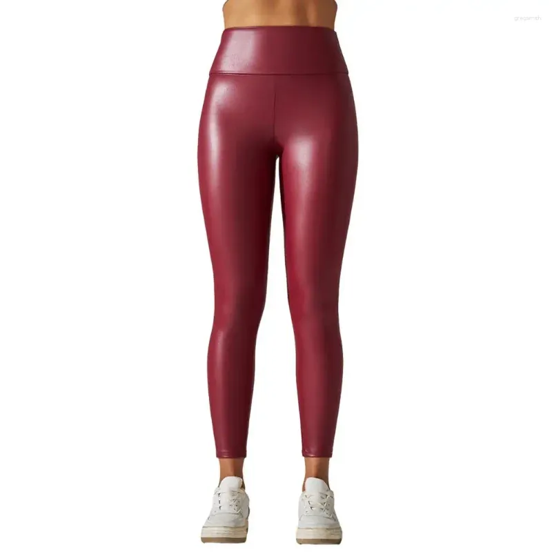 Pantalon femme Leggings taille haute pantalon taille haute simili cuir Yoga pour femme bout à bout contrôle du ventre