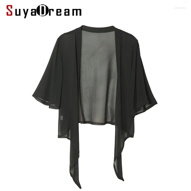Blusas femininas Suyadream mulheres blusa de seda real sólido transparente camisa curta 2024 primavera verão pano de proteção solar
