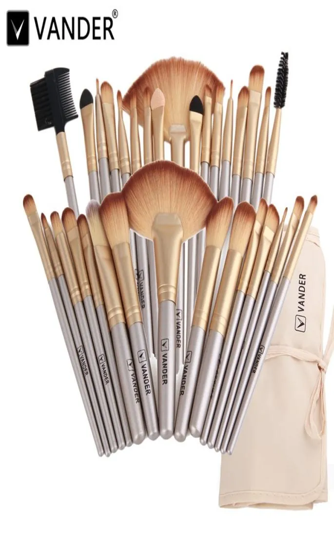 Vanderlife 32Pcsset Champagne Gold Oval Makeup Brushes Professional Cosmetic Make Up Brush Kabuki Foundation Powder Lip Blending 9289383