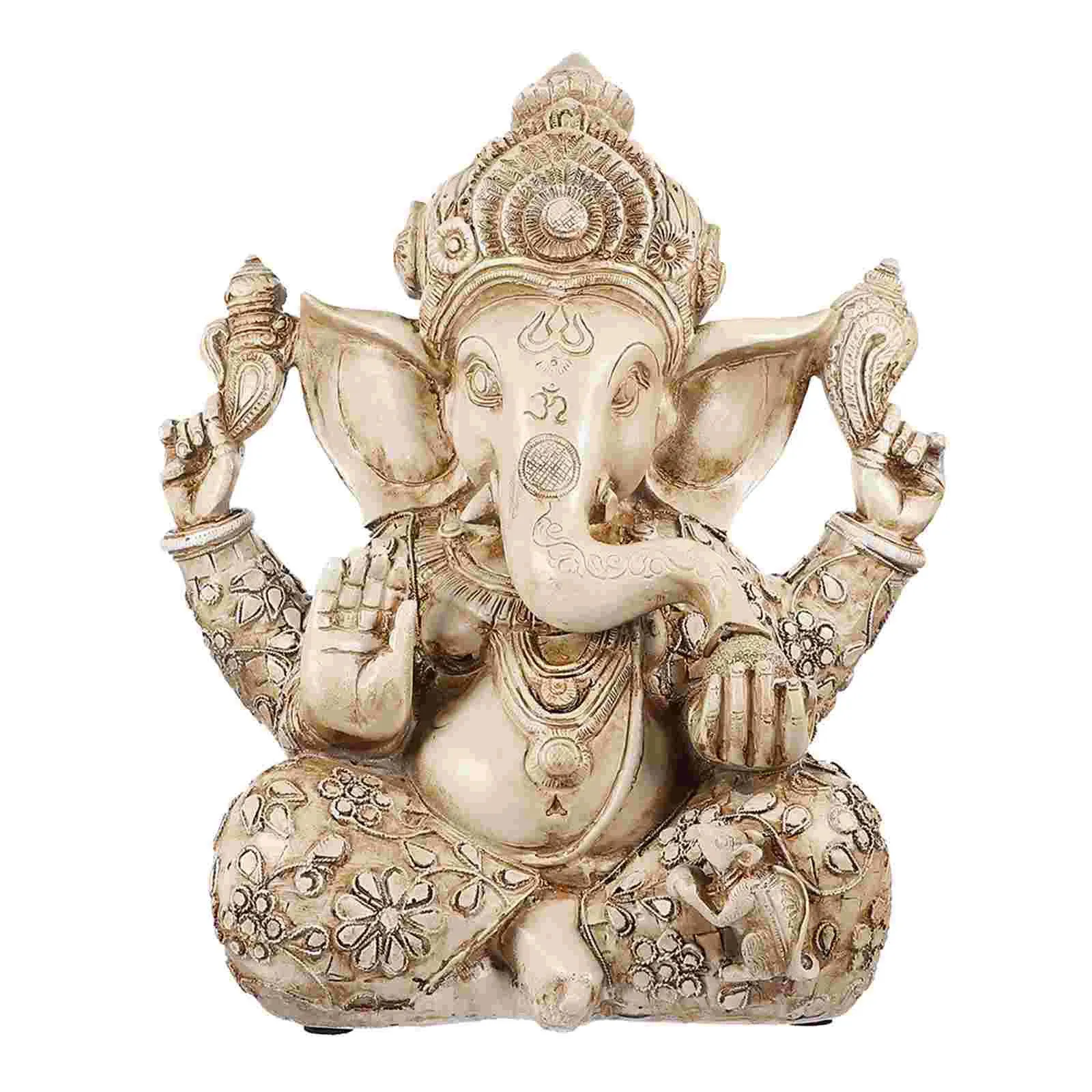 Resina Lord Ganesha Decoração Elefante Deus Estátua Riqueza Escultura Presentes 240123