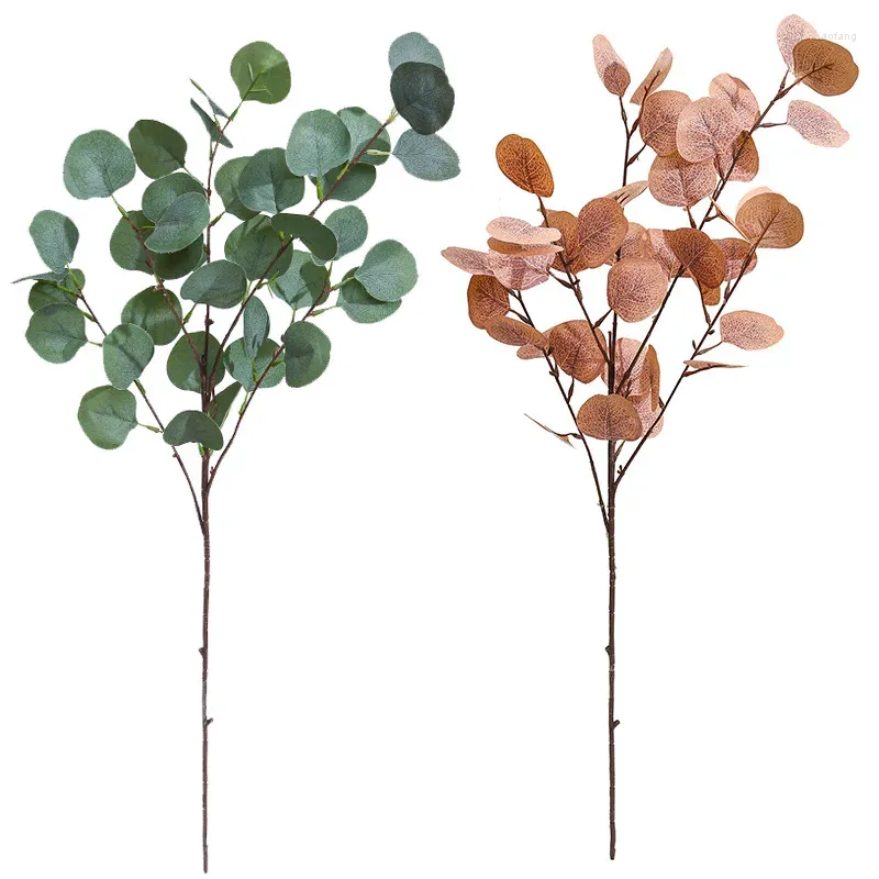 Decorative Flowers 92CM Artificial Apple Leaf Nordic Home Decoration Floral Vase Accessories White Frost Eucalyptus Silk Cloth Branches