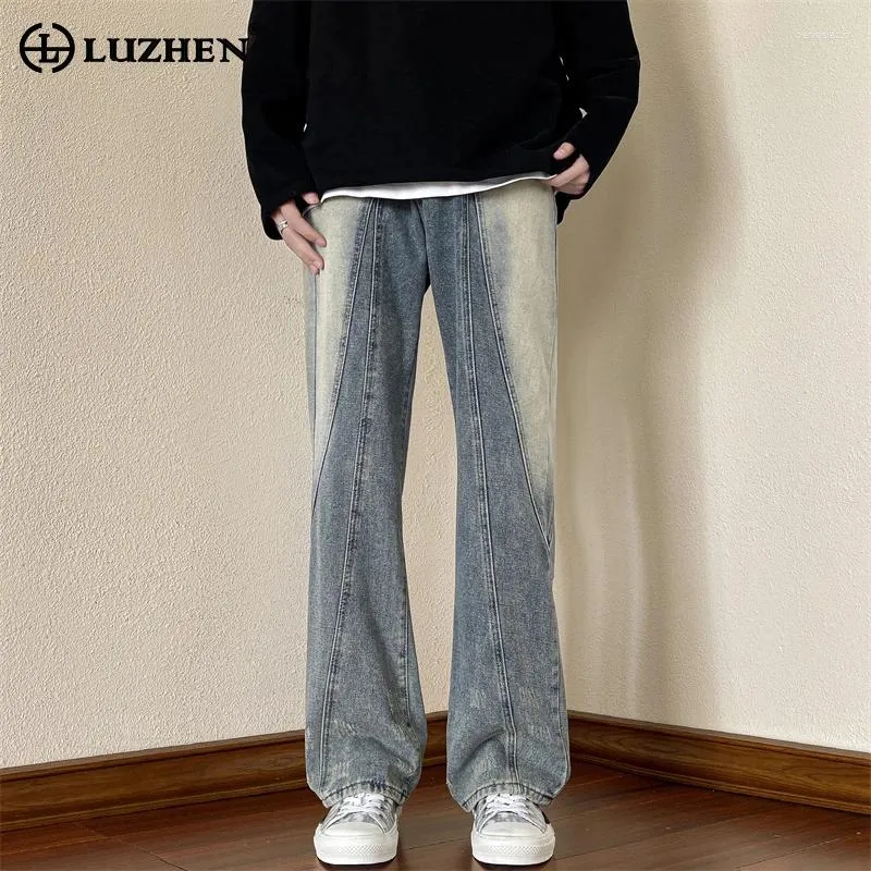 Jeans pour hommes Luzhen 2024 Mode américaine Tube droit Casual Gradient Couleur High Street Trendy Beau Denim Pantalon LZ1073