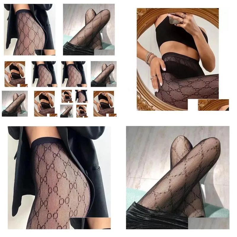 Outros Home Textile Designer Meias Mulheres Sexy Carta Meias Moda Luxo Verão Respirável Perna Calças Lace Stocking Dança Dres Dhwea