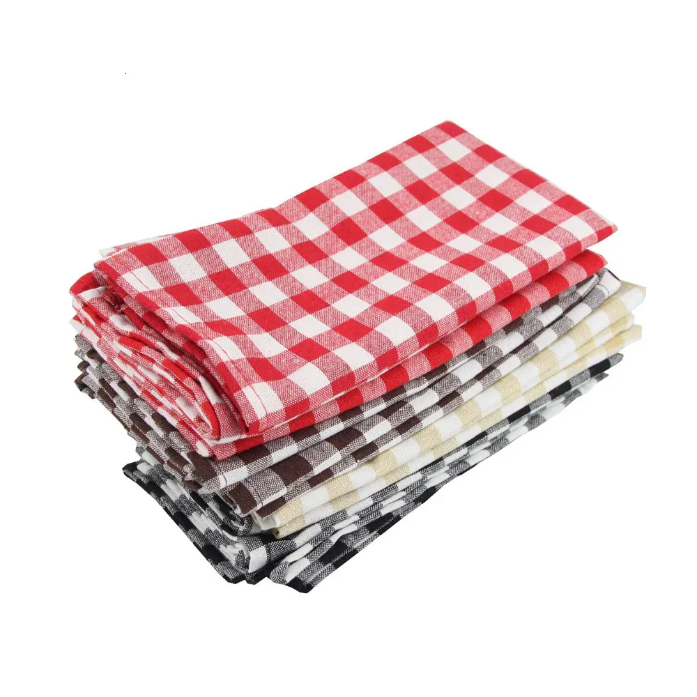 Set of 12 PCS 40x40cm Cotton Blended Plaid Checked Cloth Napkins Reusable Dinner Table Tea Towels For Home Events Washable 240124