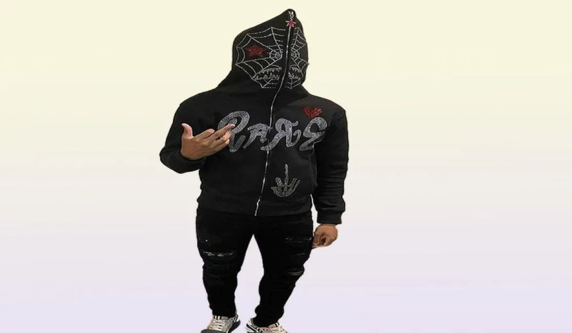 Heren Hoodies Y2K Volledige Zip Up Hoodie Mannen Herfst Winter Gothic Rijnen Web Sweatshirt Hip Hop Grunge Skeleton Oversized Jacket9570507