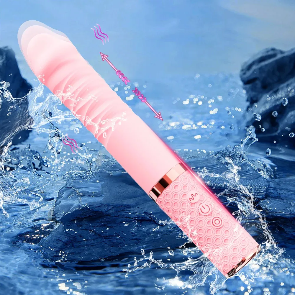 Stoßdildo-Vibratoren, G-Punkt-Klitoris-Anal-Stimulation, realistisches Sexspielzeug, vibrierender Teleskop-Vibrator, Frauen-Orgasmus-Vergnügen, 240202
