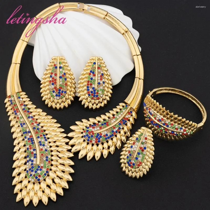 Ensemble de boucles d'oreilles et collier pour femmes, bijoux en Zircon coloré, mode italienne, tendance brésilienne, bagues, accessoires pour femmes