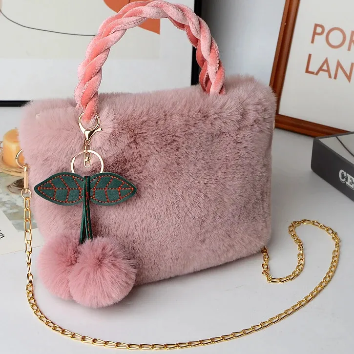 Kids Girls Faux Fur Bags Sweet Girl Cross Body Money Clutch Hairy Bag Kawaii Elegant Korean Style Ins Allmatch Handbag Female 240129