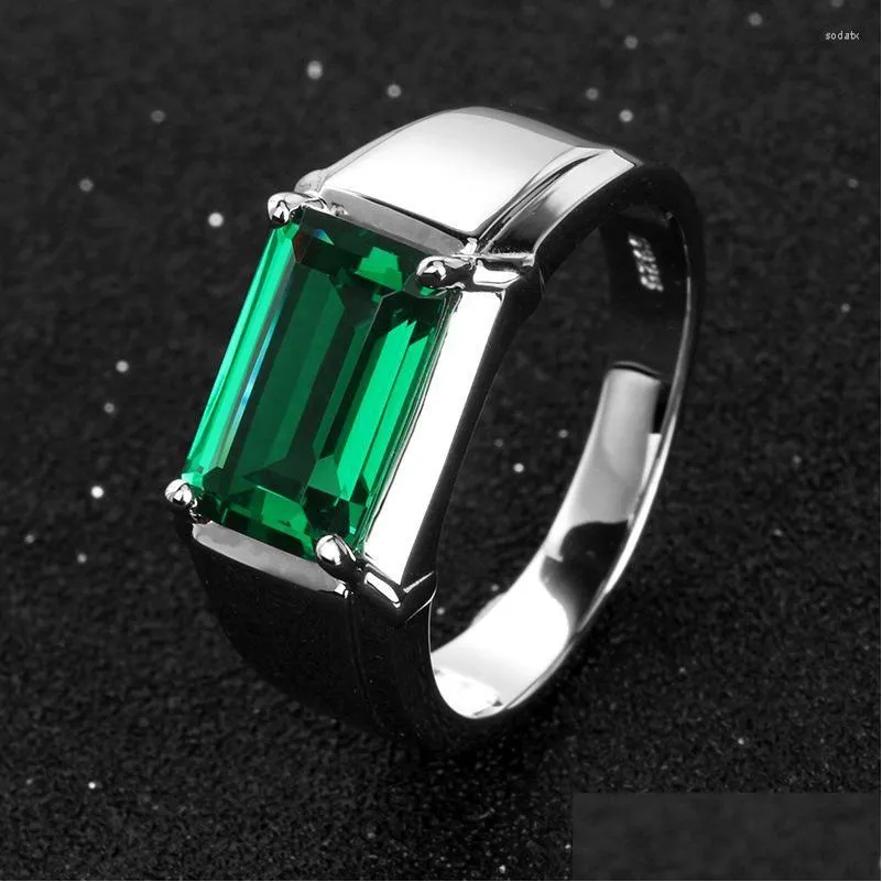 Bagues de cluster Solitaire Mâle Emerald Engagement Promesse Bague 925 Sterling Sier Party Band De Mariage Pour Hommes Bijoux De Doigt Drop Livrer Dhtny