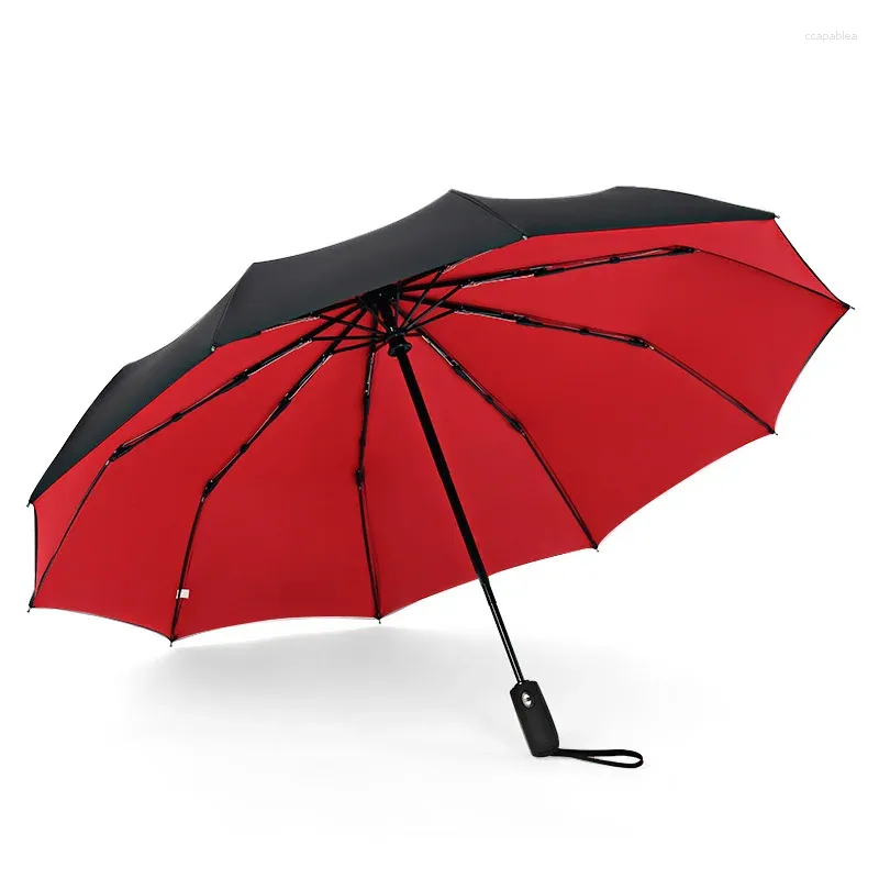 Regenschirme Automatischer Regen-Sonnenschirm, schwarze Beschichtung, Sonnenschirm, Anti-UV, 3-fach faltbar, windbeständig, automatisch, luxuriös, groß, winddicht, Damen und Herren, 10 Rippen