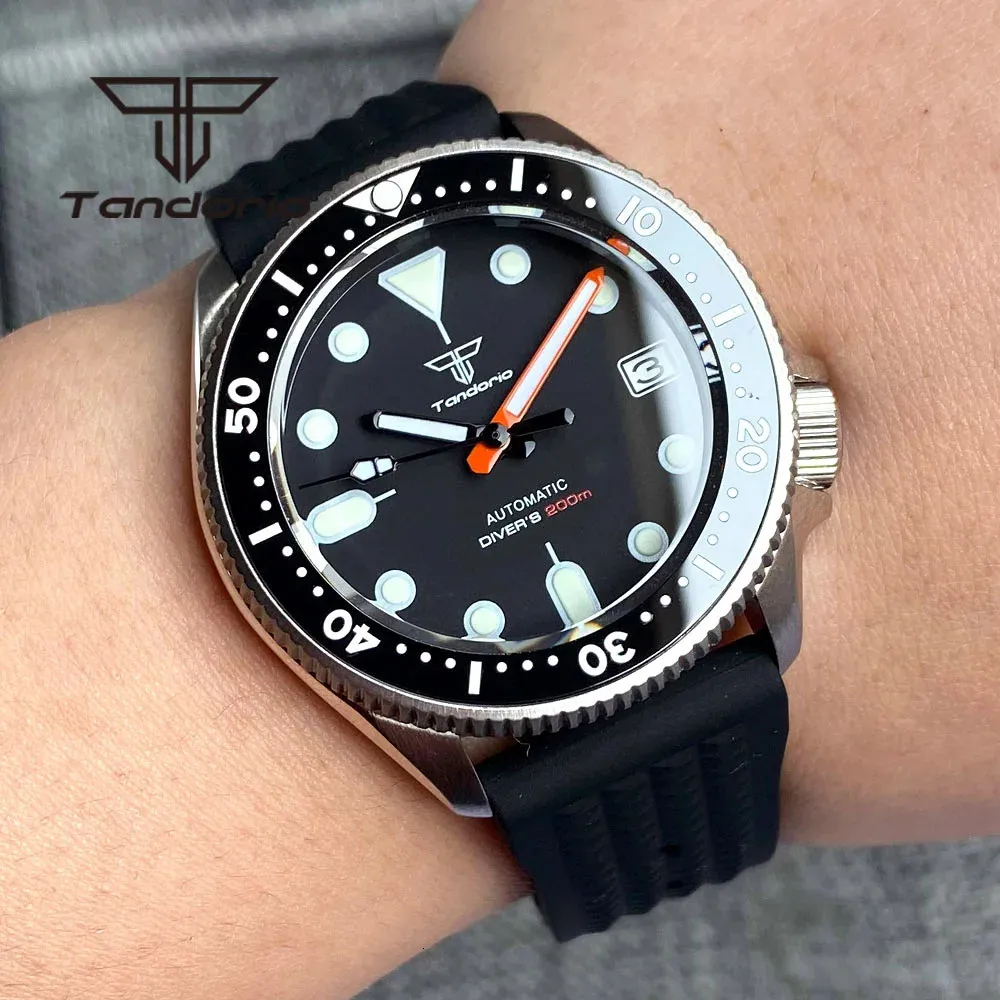 Tandorio 37mm NH35A Black Dial 20bar Dive Automatic Watch for Men 3.8 Screw Crown Sapphire Glass Rotating Bezel Date Luminous 240123
