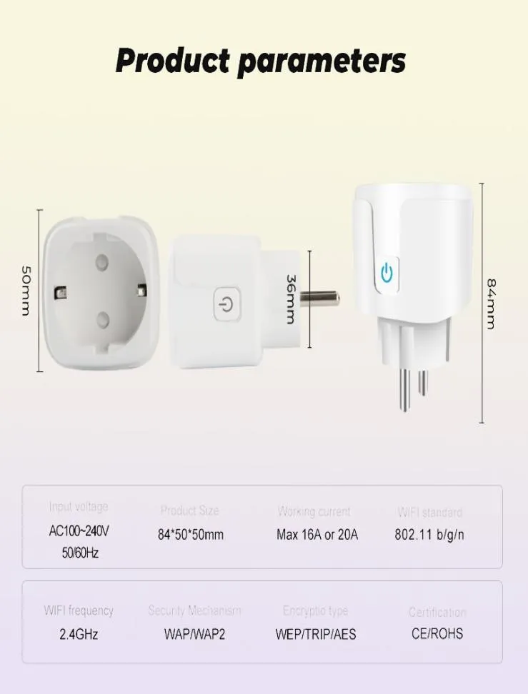 Monitor de energia de energia 16A UE UK 10A US WiFi Adaptador de tomada inteligente SmartLife APP Controle de voz funciona com Alexa Google Home1128476