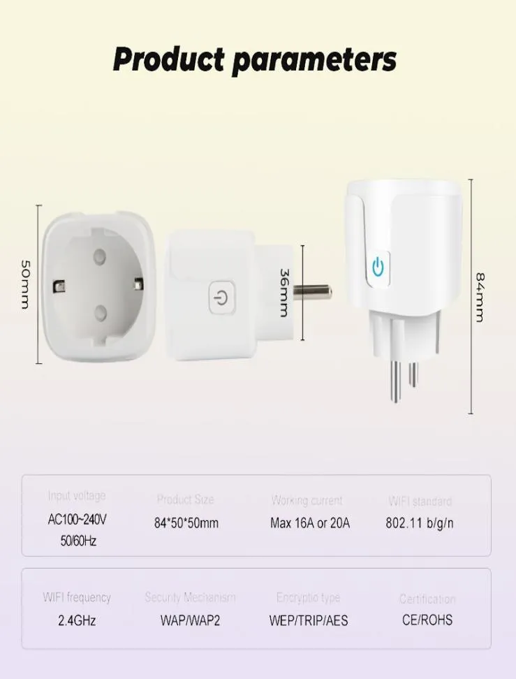 Монитор мощности, энергопотребления, 16 А, ЕС, Великобритания, 10 А, США, Wi-Fi, интеллектуальная розетка, адаптер, приложение SmartLife, голосовое управление, работающее с Alexa Google Home1128476