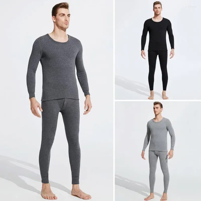 Sous-vêtements thermiques masculins Pyjamas d'hiver à cou rond élastique à cou rond avec une toison épaisse de doublure slim pour le sport