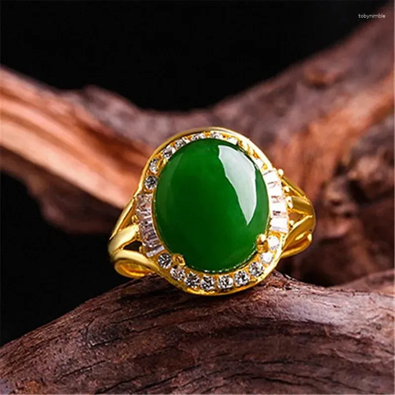 Cluster Rings Natural Green Chalcedony Hand Carved Water Drop Ring Fashion Boutique Jewelry Men's And Women's Agate Opening Adjustable