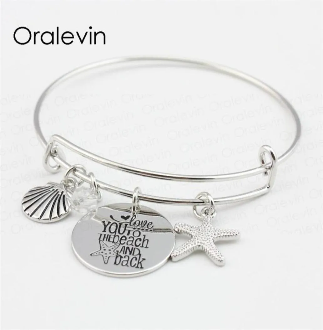 LOVE YOU TO THE BEACH AND BACK Shell Starfish Disc Charms Pendentif Bracelet Bracelet Amant Cadeau Pour Enfants Bijoux Faits À La Main 10Pcs Lot 9020492