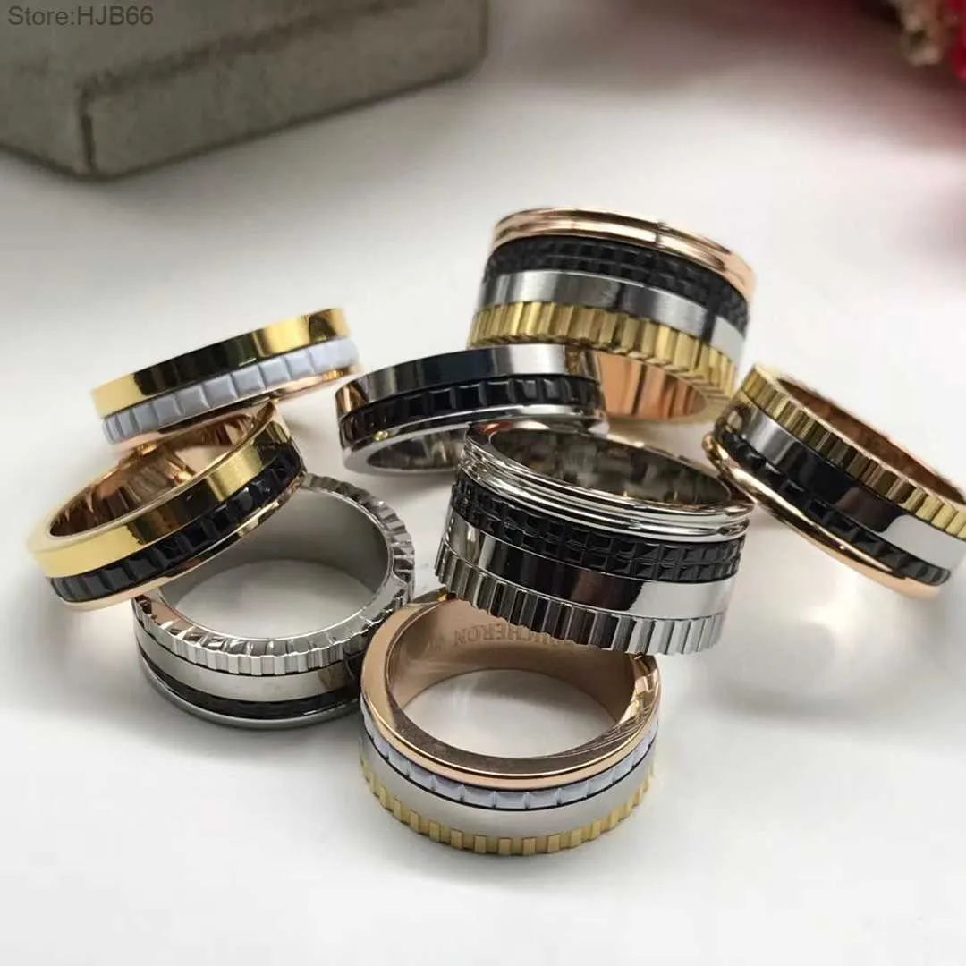 6j90 Bijoux de luxe Bagues Version haute v Golden Treasure Homes Time Comes Hommes Femmes Paire Couples Tempérament Tendance Céramique Édition Large et Étroite Bague Nshz