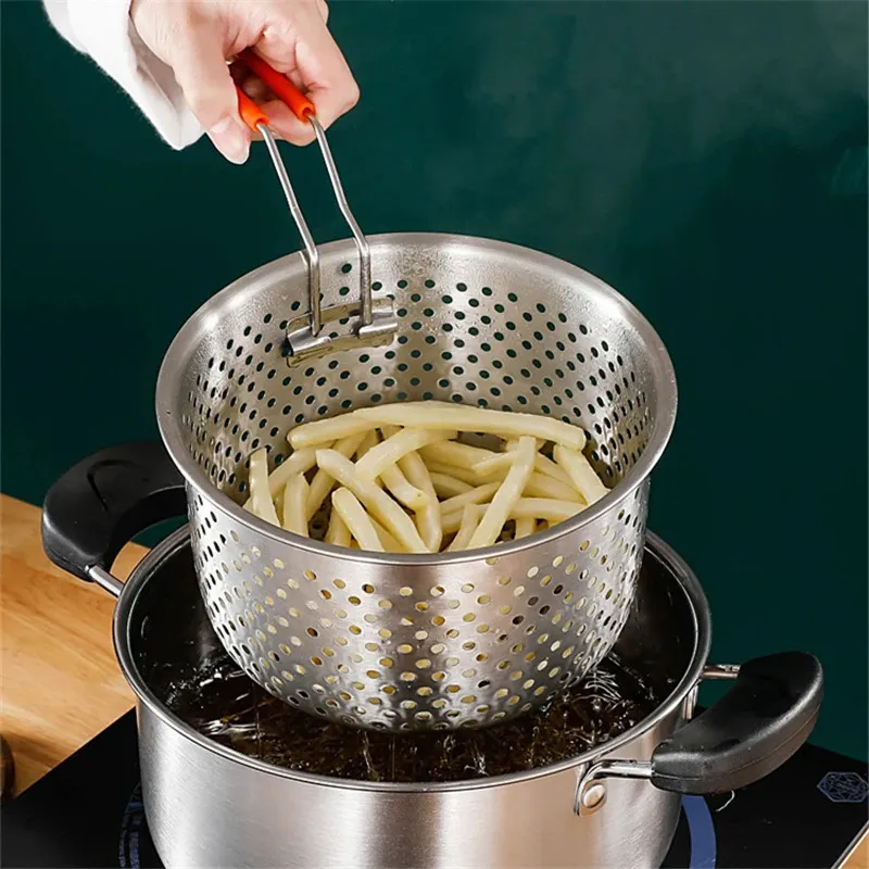 18/20cm French Fries Basket Oil Filter Stainless Steel Rice Steamer Vegetable Fruit Drain Baskets Strainer Kitchen Cooking Tools 240129