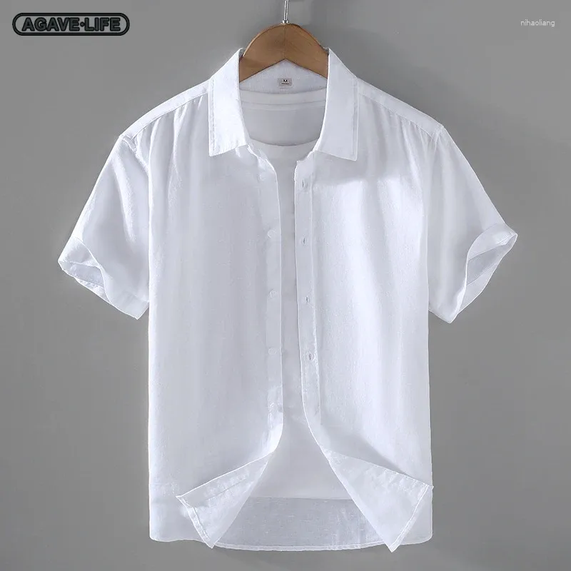 Men's Casual Shirts Summer Thin Basic Short Sleeve Shirt Men Fresh Simple Literary Youth Loose Cotton Linen Bussiness Washed Top
