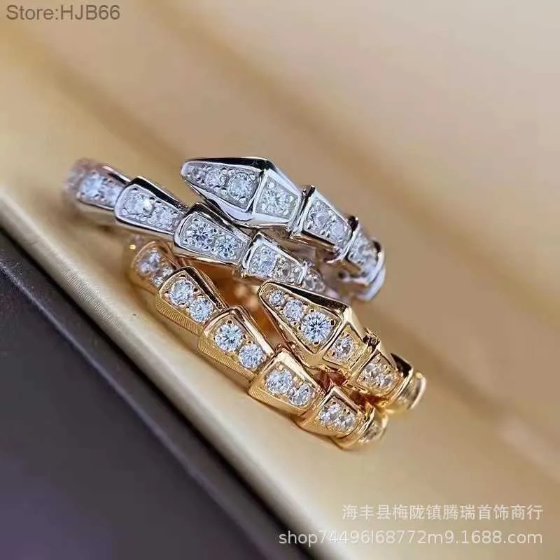 66bs Luxury Jewelry Band Rings High Version Baojia Same Style Rose Gold Versatile Bone Full Diamond Spirit Non Fading Snake Ring Female Qxvt
