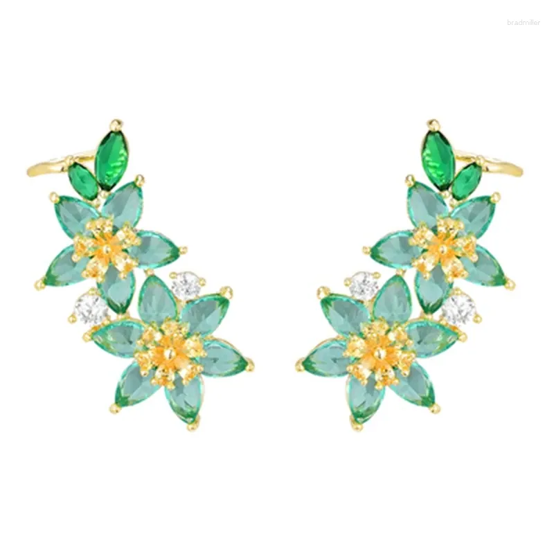 Brincos de garanhão moda cinco pétalas flor clipe brinco orelha alpinista transparente verde zircônia cúbica manguito para mulheres festa de casamento jóias