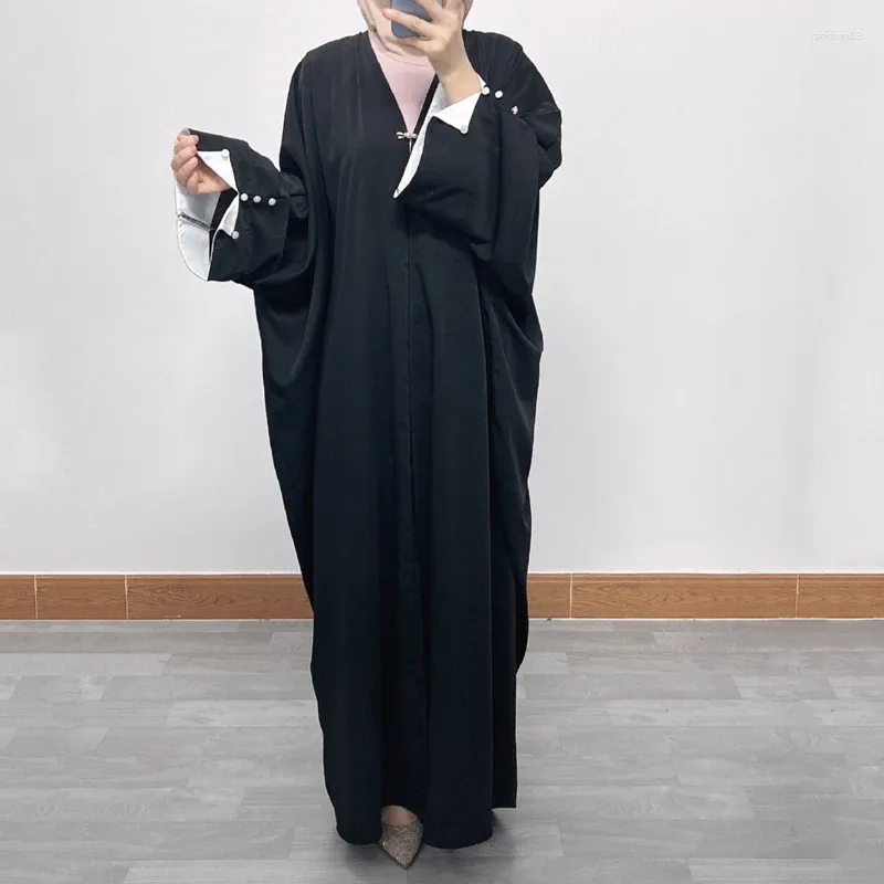 Etniska kläder F361Linen Open Abaya för kvinnliga broderier Kimono Abayas Muslim Dubai Turkiet Luxury Kaftan Hijab Dress Saudi Islamic