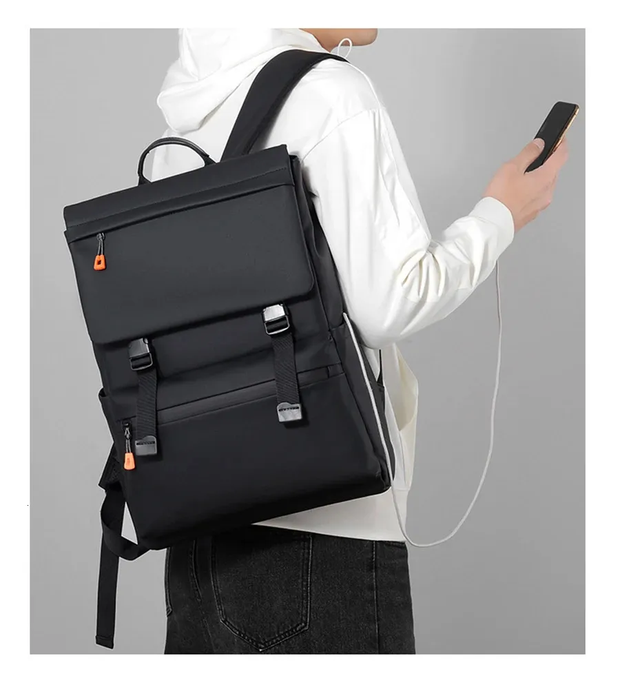 16,5 polegadas de carregamento USB à prova d 'água dos homens laptop mochila moda marca designer de negócios cidade mochila masculina Oxford 240208