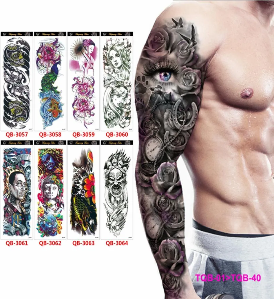 Adesivo de tatuagem temporária à prova d'água Arm de braço completo Grande Skull Antiga Escola Cool Moda Tatoo Adesivos Flash Tatuagens falsas para homens Mulheres 8077020